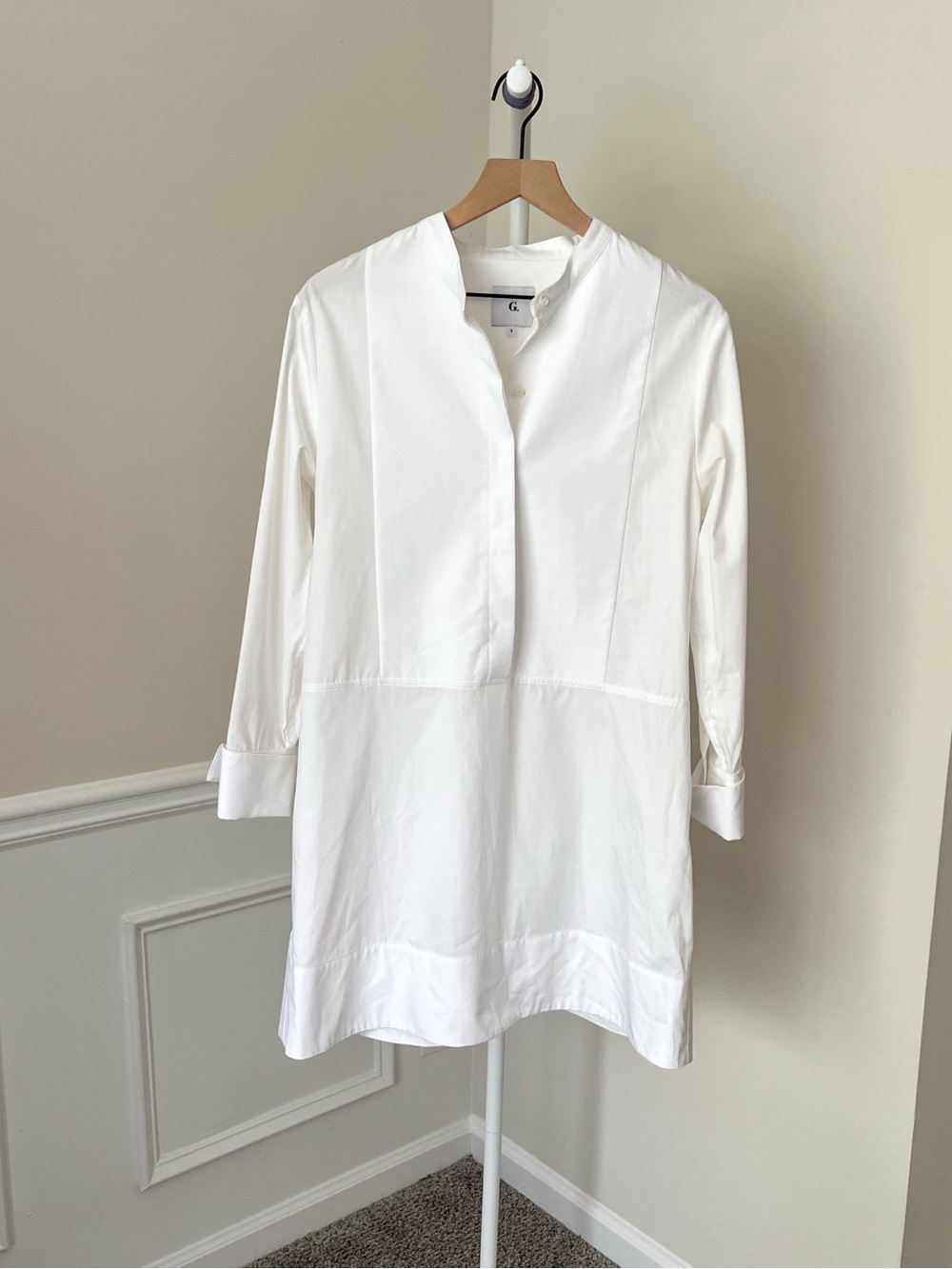 G Label GOOP White Tuxedo Shirt Dress White Cotton Italian Women’s 8